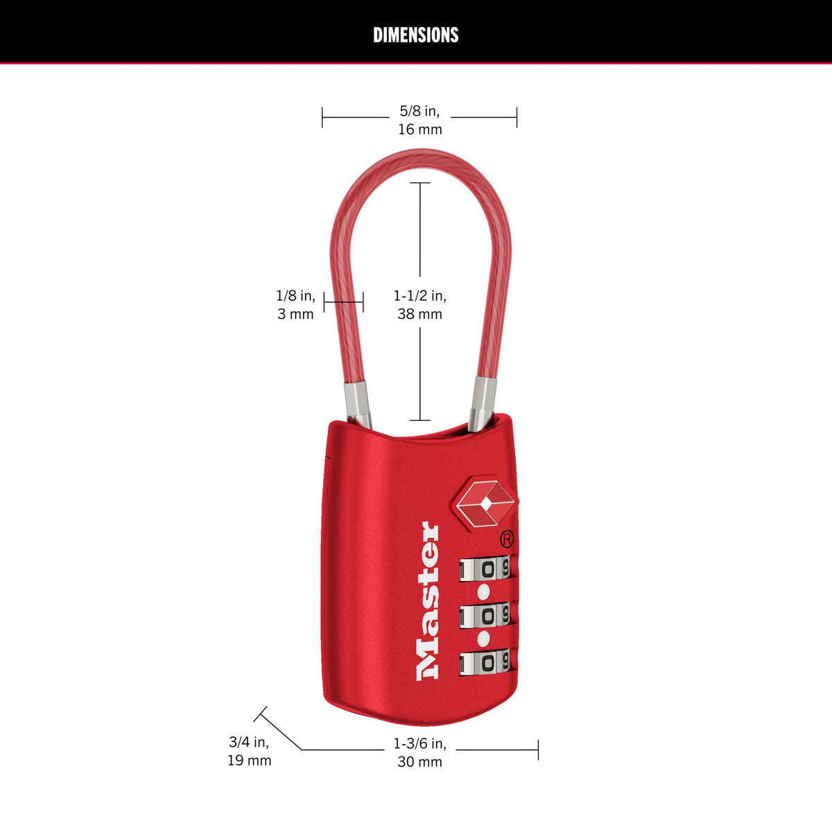 4688D Set Your Own Combination TSA Approved Luggage Lock (Red / 1 Pack)