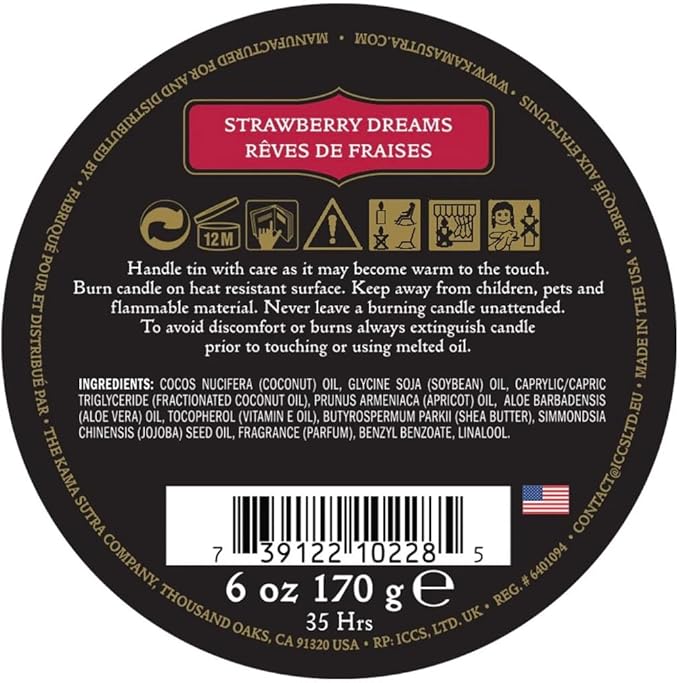 KAMA SUTRA Ignite Massage Candle - Coconut Oil and Soy Based - Strawberry Dreams, 6 oz/170 g Sore Muscle Massage Oil - Moisturizing - Natural Therapy Oil - Warming, Relaxing, Sensual Massage