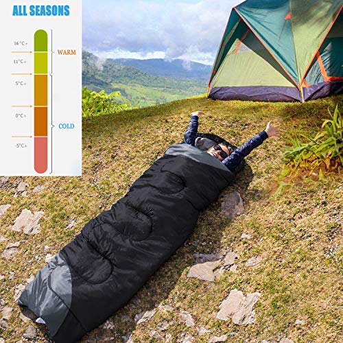 Sleeping Bags for Adults Kids Boys Girls Backpacking Hiking Camping Microfiber Liner (Black Grey)
