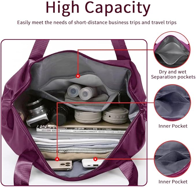 Large Capacity Foldable Travel Bag Expandable Portable Carry on Bag Dry&Wet - Image 4
