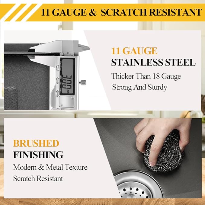 Black Kitchen Sink, Stainless Steel Topmount Bar Sink 22x18x9 Inch Single Bowl - Image 3