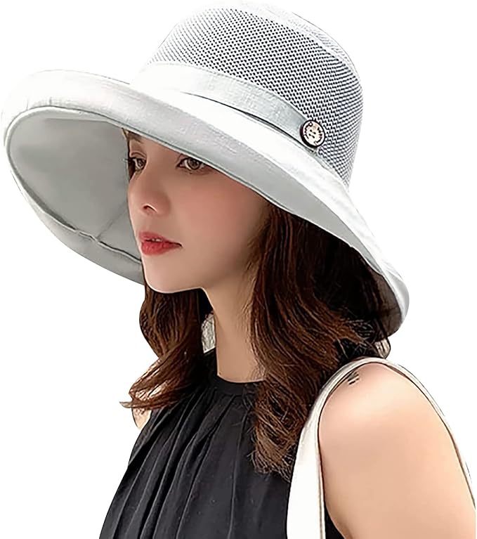 Women Wide Brim Sun Hats Metal Wired Edge Summer UV Protection Beach Fishing Hat by HUAMULAN