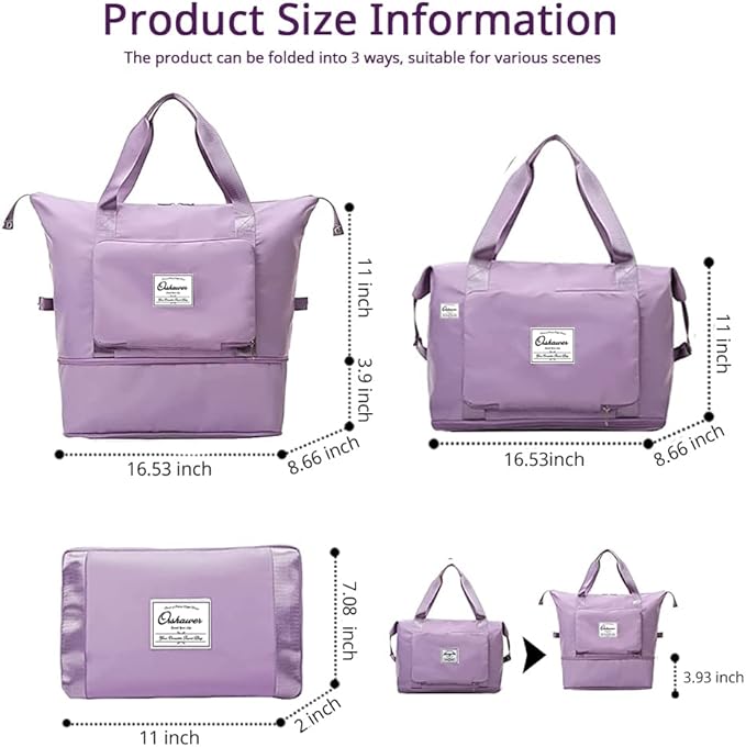 Large Capacity Foldable Travel Bag Expandable Portable Carry on Bag Dry&Wet - Image 2