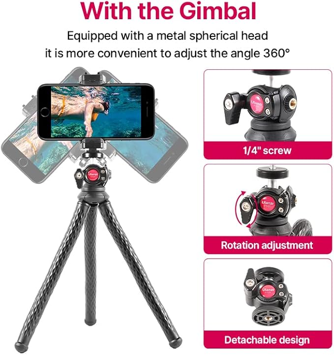ULANZI FT-01 Phone Tripod with Holder, Mini Camera Flexible Tripod Stand with - Image 4