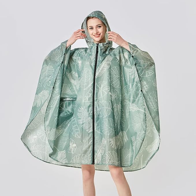 ANYOO Waterproof Rain Poncho Lightweight Reusable Hiking Hooded Coat Jacket - Image 2