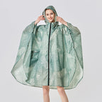 Waterproof Rain Poncho for Women Packable Hooded Raincoat with Pocket (Green Leaf)