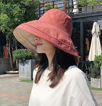 Women Summer Wide Brim Sun Hat Bucket Fishing Hats UV Protection (One Size / Lant001-jiaotang)