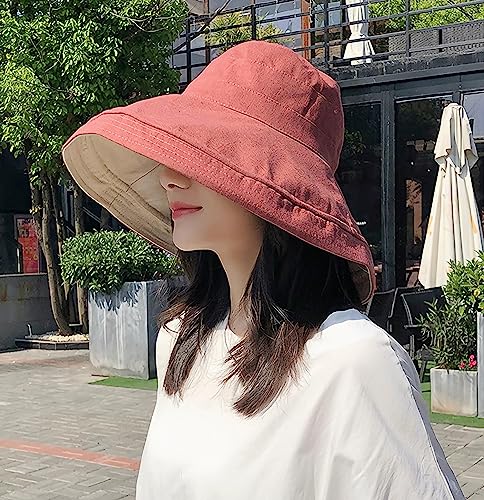 Women Summer Wide Brim Sun Hat Bucket Fishing Hats UV Protection (One Size / Lant001-jiaotang)