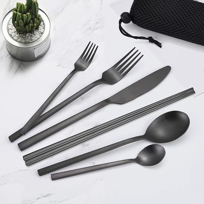 AARAINBOW 6 Pieces Stainless Steel Flatware Set Portable Reusable Cutlery Set - Image 8