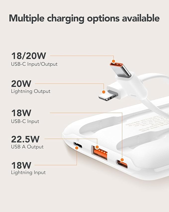 Mini Portable Charger with Built-in Cables 22.5W Fast Charging Power Bank USB-C - Image 6