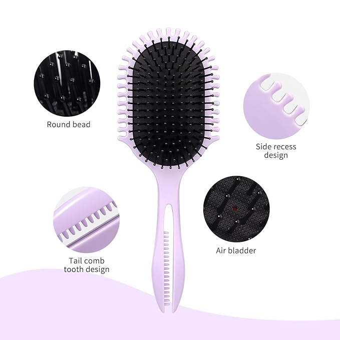 New Multifunctional Curly Hair Cushion Comb, 1Pc Oval New Air Cushion Comb WithHandle, Define Styling Brush,DetanglingHair Brush, Professional Hairstyle Comb, BouncingHair Brush (Black Purple)