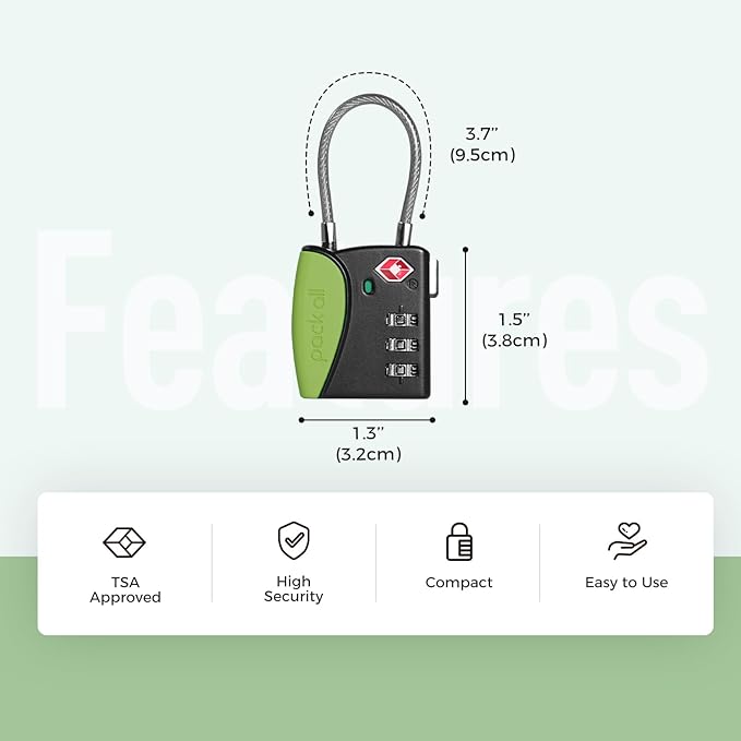 pack all TSA Approved Cable Luggage Locks, 3 Digit Combination Padlocks - Image 2