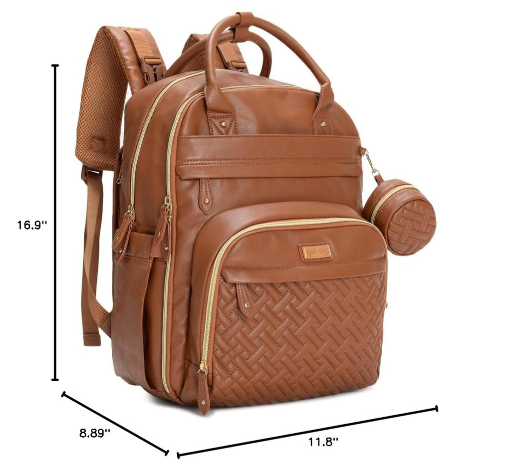 Leather Diaper Bag Backpack (Vegan Leather Natural Brown / Large)