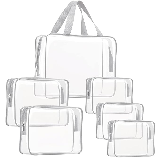 6Pcs Crystal Clear PVC Travel Toiletry Bag Kit by ROYBENS