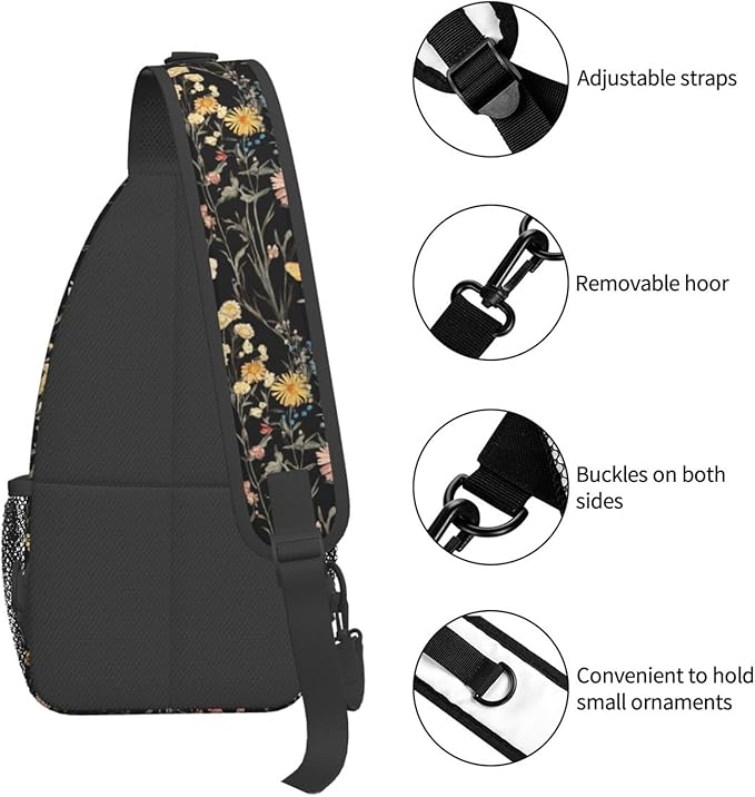 SUPLUCHOM Sling Bag Wildflower Botanical Butterfly Flower Hiking Daypack - Image 5