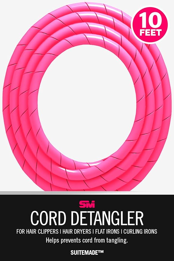 CORD DETANGLER for Curling Irons, Hair Straighteners, Blow Dryers & Clippers (10-Feet, Hot Pink)