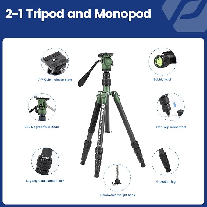 Fotopro 59" Carbon Fiber Travel Tripod, Compact Video Tripods - Image 7