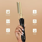 Terviiix Hot Comb for Lace Front Wigs, Curved Teeth Pressing Combs for Black Women Hair, Anti-Scald Straightening Comb, Electric Heat Comb, Temperature Adjustable, 60 Min Auto Shut Off