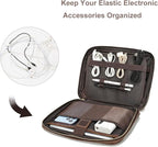 LANNSYNE Full Grain Leather Electronic Organizer Accessory Travel Tech Pouch - Image 4