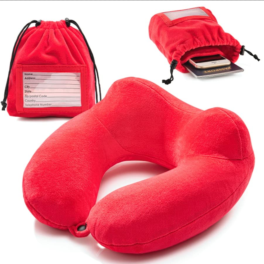 Inflatable Travel Neck Pillow (Vintage Red)