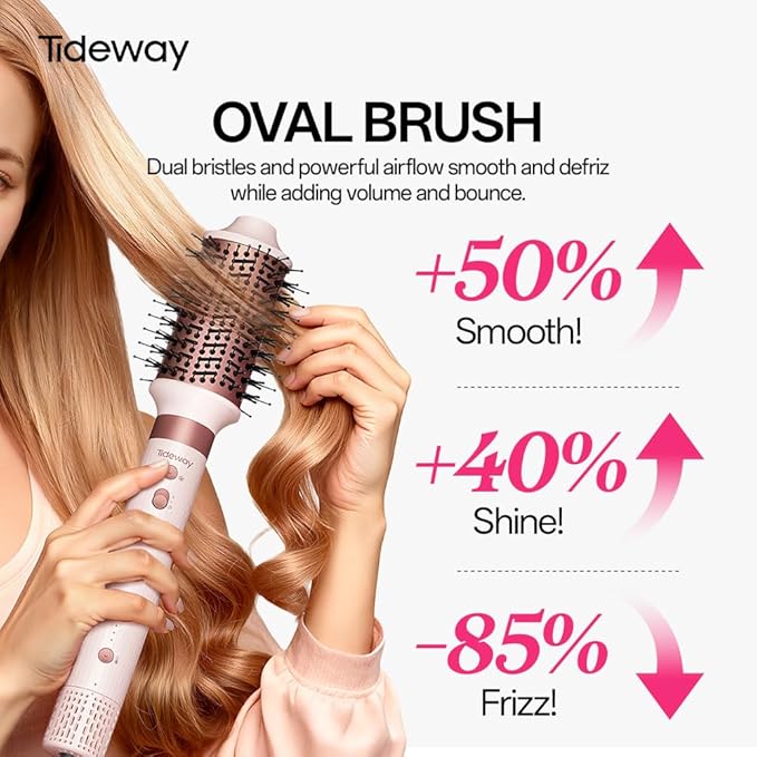 Tideway Prowaver 6-in-1 Hot Air Styler Wrap Dual Voltage Ionic Professional Hair Dryer Brush with Auto Wrap Curlers &Volumizing Brush for Fast Drying& Frizz Free Hair with No Heat Damage for Women