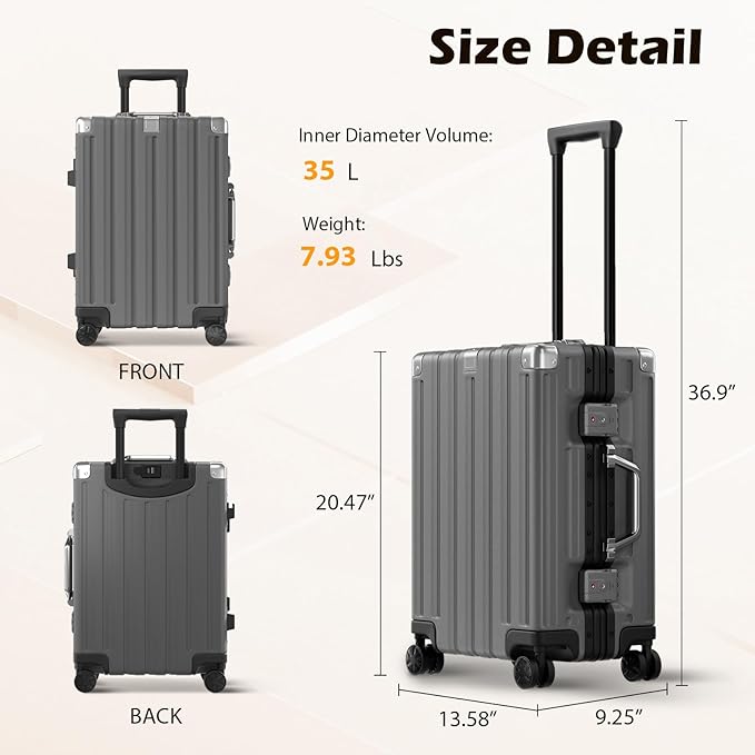 Krute Aluminum Frame Carry On Luggage 20 Inch Zipperless Luggages USB Charger - Image 3