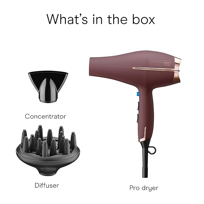 INFINITI PRO by CONAIR Hair Dryer, 1875W Blow Dryer with Diffuser and Concentrator Attachments, AC Motor with Ceramic Technology, 3 Heat & 2 Speed Settings, Plum