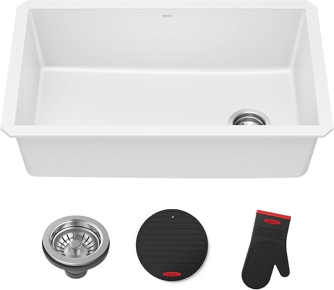 KRAUS Forteza 32-inch Granite Undermount Single Bowl White Kitchen Sink by KRAUS