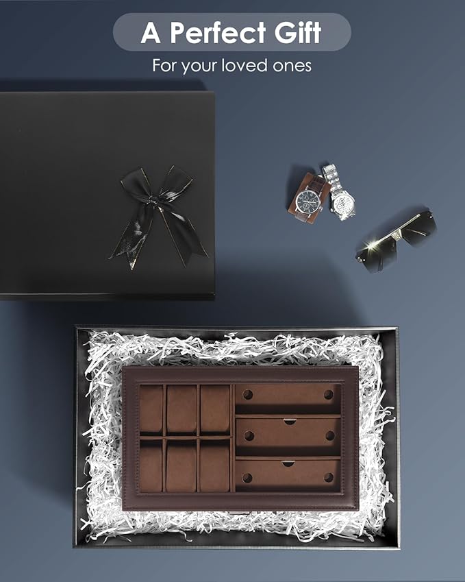 Watch Jewelry Box Organizer, 6-Slot 2-Layer Watch Case and Sunglasses Storage - Image 7