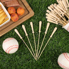 100 Pcs Baseball Bat Cocktail Picks 6.1 Inch Baseball Bat End Bamboo Cocktail Skewers Decorative Fruit Toothpicks for Sport Theme Party Supplies Fruit Sandwich Buffets (Baseball Bat)