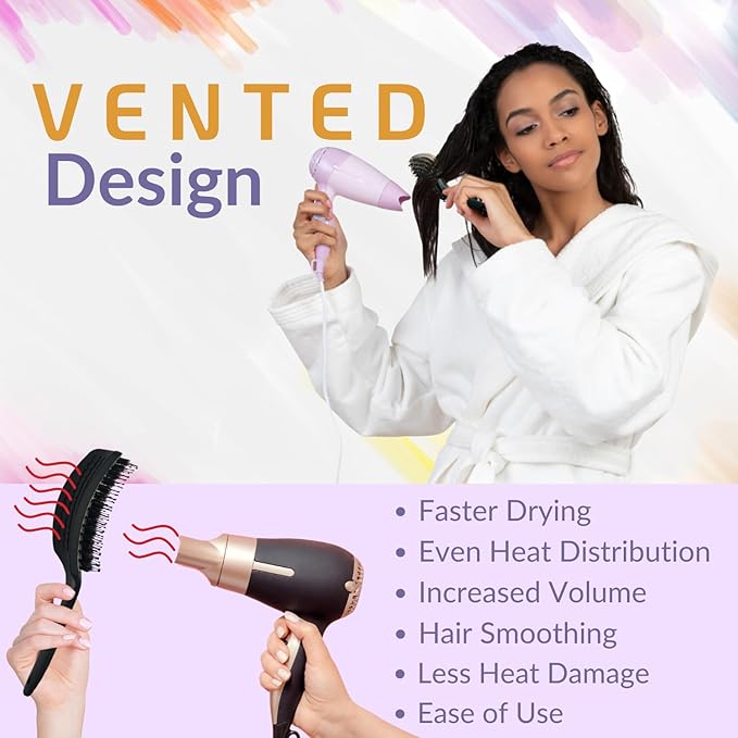 Curved Vented for Blow Drying - Boar Bristle Brush (Medium) with Comfortable Handle - Soft Bristle Brush for Thick and Fine Hair - Natural Boar Bristles for Women, Men & Kids - Rose Gold