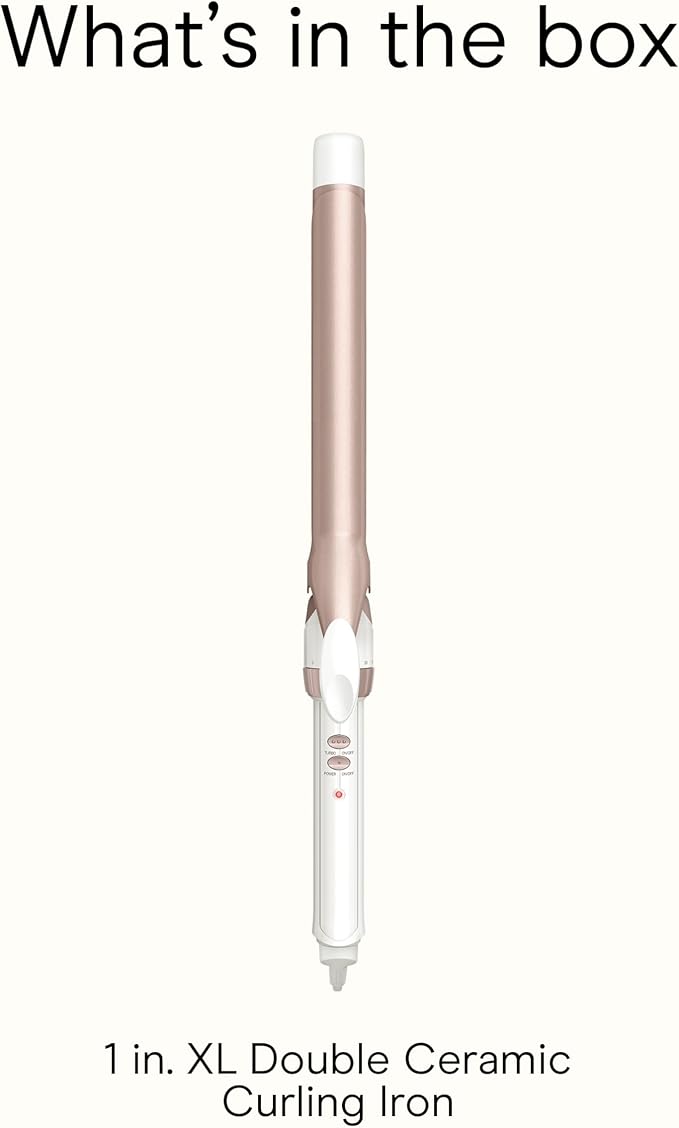 Conair Double Ceramic 1-Inch Long Barrel Curling Iron, 1-Inch Barrel Creates Classic Curls to Loose Waves, Hair Curler for Use on Short, Medium, & Long Hair, White/Rose Gold