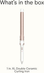 Conair Double Ceramic 1-Inch Long Barrel Curling Iron, 1-Inch Barrel Creates Classic Curls to Loose Waves, Hair Curler for Use on Short, Medium, & Long Hair, White/Rose Gold