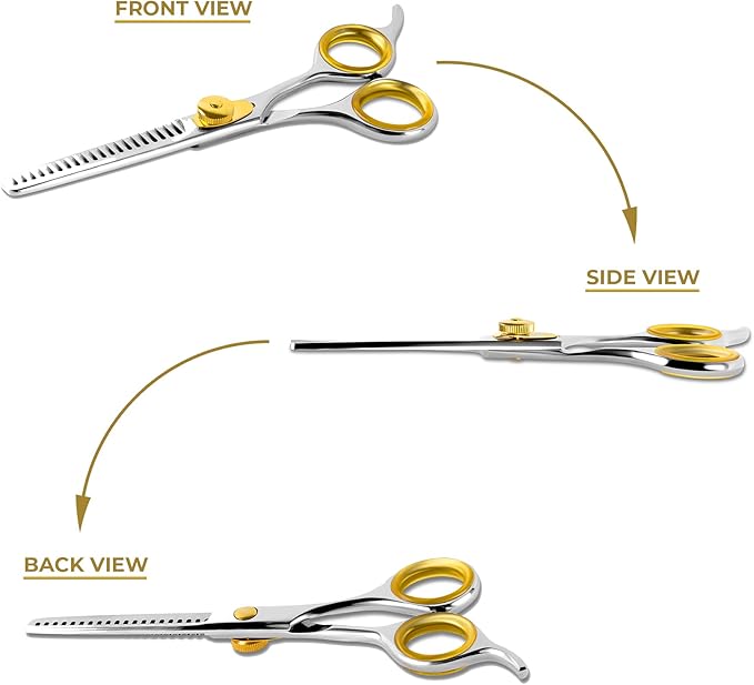 SHARF Gold Touch Barber 5.75 Inch, 20-Tooth Professional Thinning Shears 440c Japanese Stainless Steel Barber Scissors For Men and Women