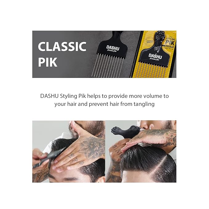 DASHU Classic Styling Pik 6.69 Inches – Hair Pick Comb for Volumizing, Rust-Resistant Metal Afro Pick, Durable Volume Pick for Black Men & Women, Full Hair Lifting Tool