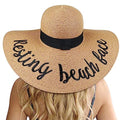 Big Straw Sun Hats for Women Floppy Foldable Roll up Beach Cap Sun Hat UPF 50+ Vacation Honeymoon Embroidered Hat (Z Resting Beach Face: Khaki)