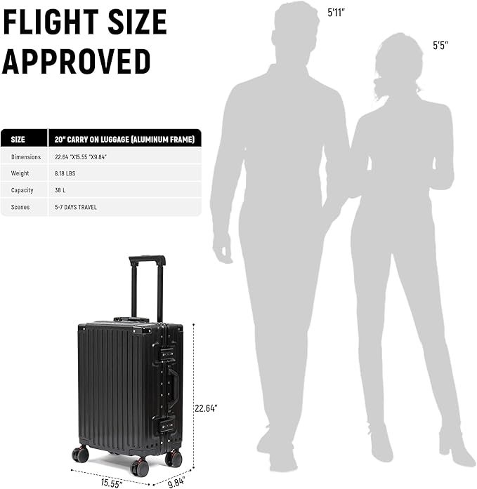 UrbanExplorer 20 Inch Carry On Luggage Aluminum Frame Airline Approved - Image 2