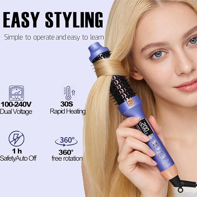 Infrared Thermal Brush, 38mm 3 in 1 Heated Round Curling Brush, Negative Ionic Lightweight Heated Hot Brush, Dual Voltage US Plug, Hair Straightener Curler Comb for Volumizing Curls and Smooth Hair