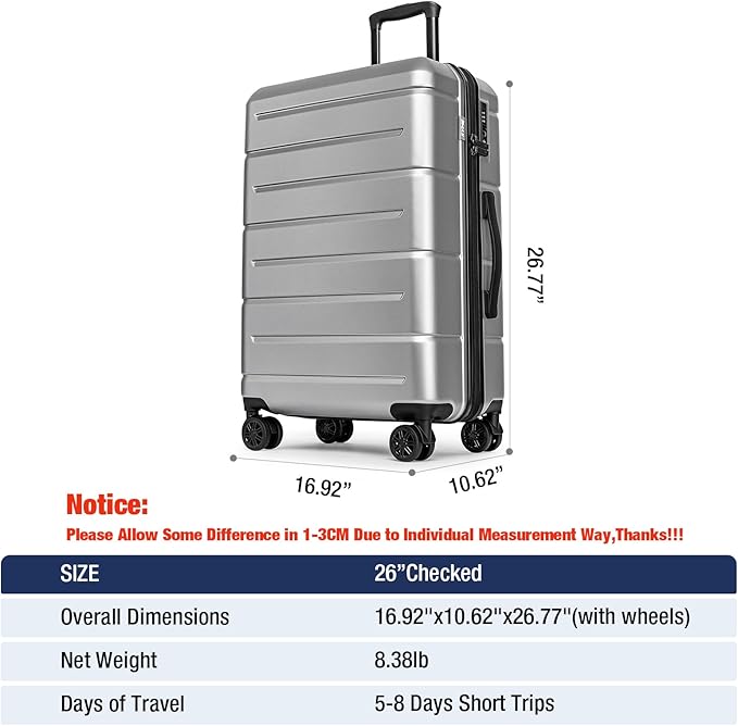 KYME Suitcases with Wheels Hardshell 26 Inch Luggage with TSA Lock Durable - Image 7