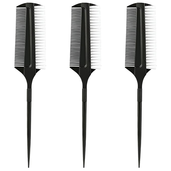 3 Pcs Black Smoothing and Sectioning Brush Set - Double-Sided Comb for Edge Teasing, Professional hair coloring tools, multifunctional hair brush for Dancing Hairstyling