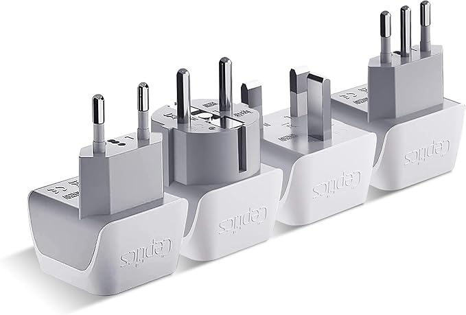 Ceptics European Plug Adapter 4 Pack Set, USA to Europe, France by Ceptics
