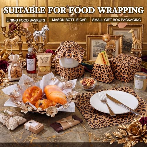 100 Pcs Leopard Print Wax Paper Sheets for Food Wrapping (Brown, Black / Leopard)