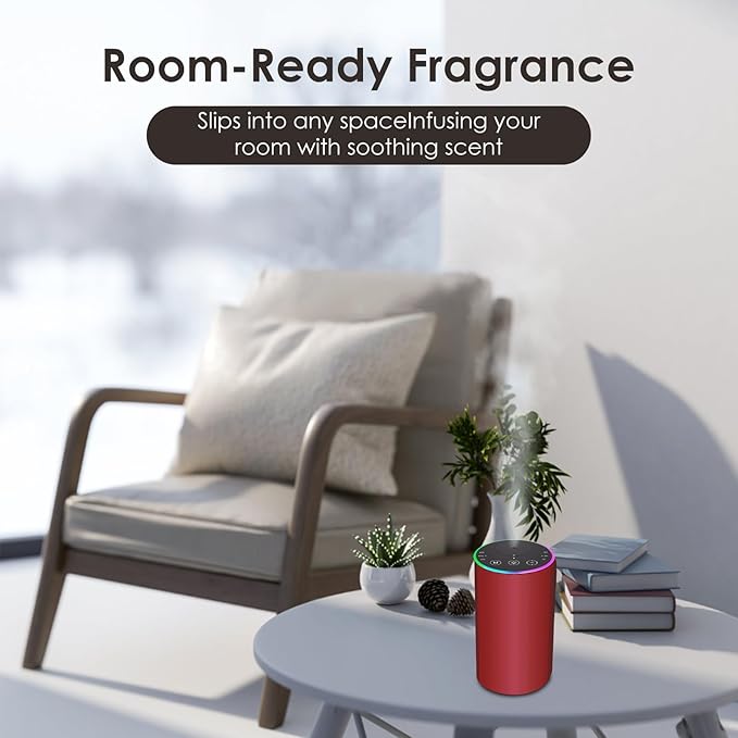 Waterless Essential Oil Diffuser, Battery Powered Mini Scent Air Machine, Aromatherapy Mist Diffuser for Home Room Car Office (red)