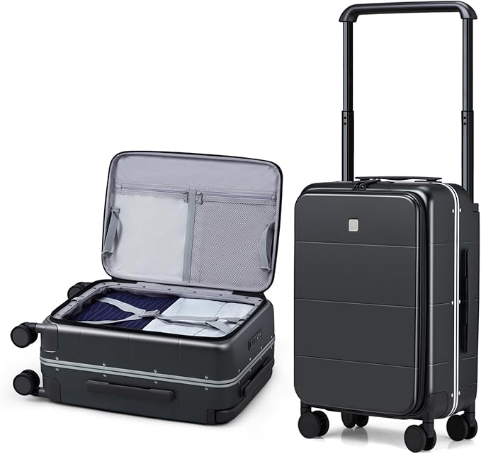 Hanke Top Opening Carry On Luggage, 20 Inch Zipperless Aluminum Frame Wide by Hanke