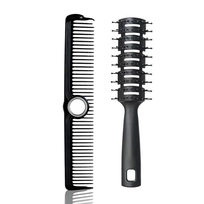 2Pcs Professional Barber Comb, Spinner Wide Tooth Hair Comb Anti Static Cutting Comb, Barbers Styling Curly Parting Set for Men and Women All Hair Types (Black)