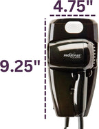 JERDON Wall-Mount Hair Dryer – Black - Direct Wire Only - Hotel Style Wall Mounted Hair Dryer – Model JWM8CBD