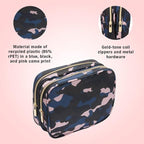 Conair Makeup Bag, Large Double Zip Toiletry and Cosmetic Bag, Perfect Size for Use At Home or Travel, Double Zip Organizer Shape in Blue, Pink and Black Camouflage