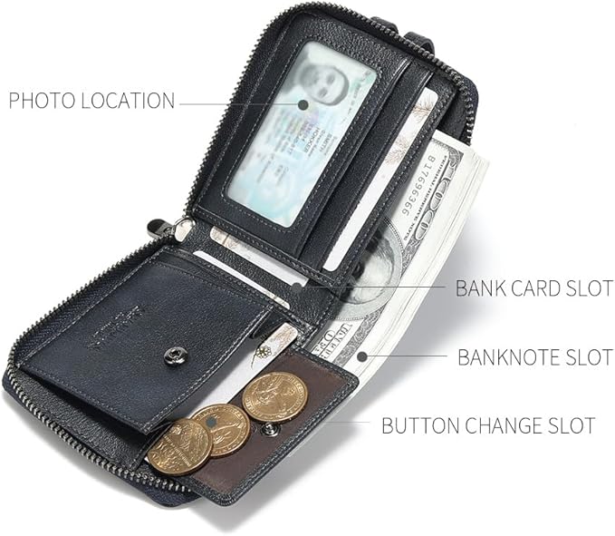 Men's brand buckle driver's license zipper genuine leather wallet, large - Image 3