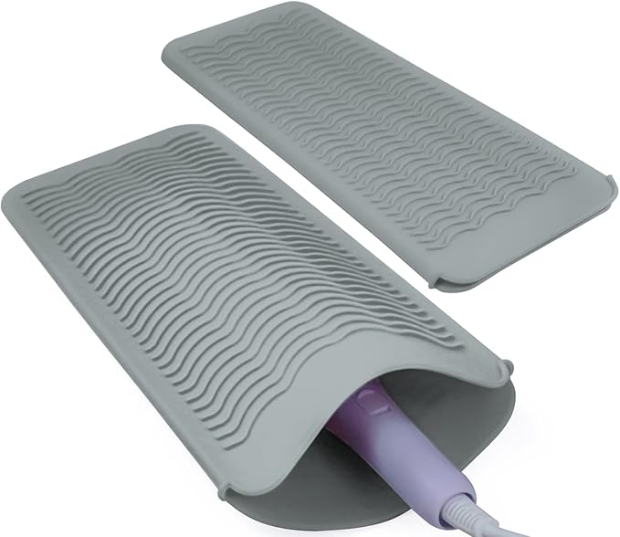2PCS Silicone Heat Resistant Mat Pouch for Hair Straightener, Curling Iron, Flat Iron and Hot Hair Tools Grey 2 Pack