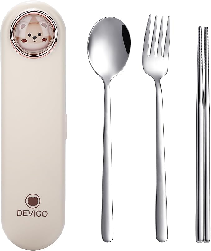 DEVICO Travel Utensils with Case Cute, Reusable Silverware by DEVICO